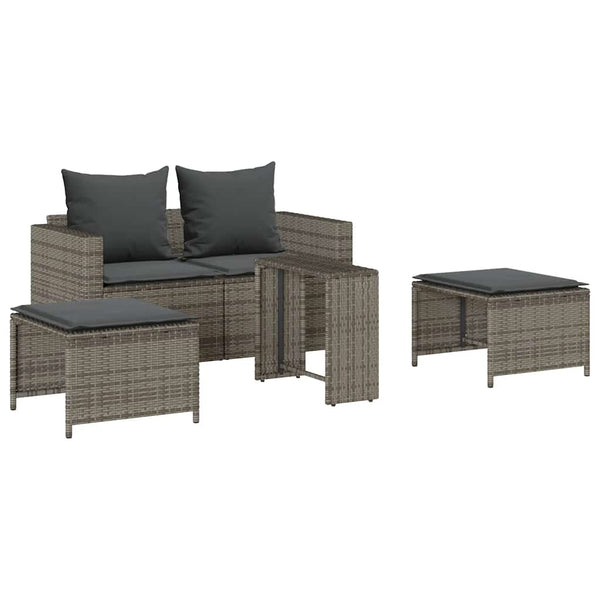5-tlg. Garten Sofagarnitur Grau Poly Rattan