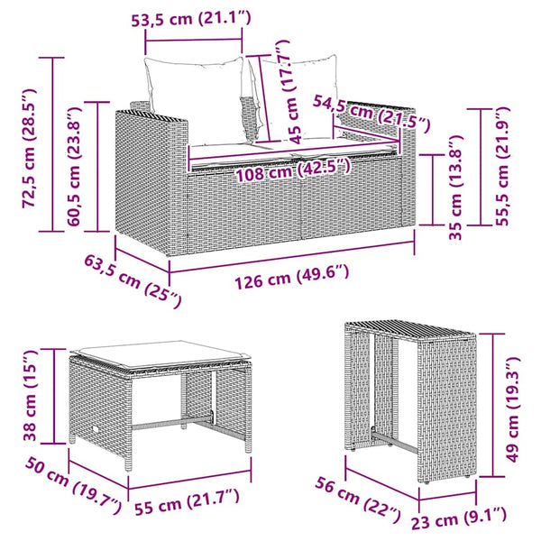 5-tlg. Garten Sofagarnitur Grau Poly Rattan