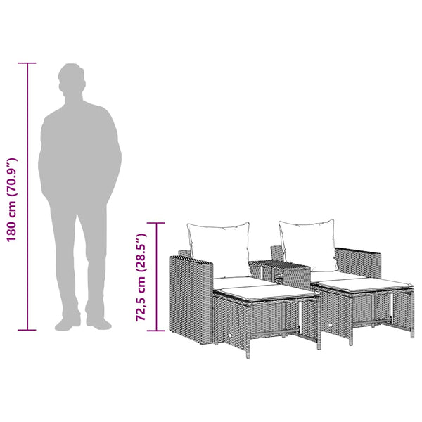 5-tlg. Garten Sofagarnitur Grau Poly Rattan