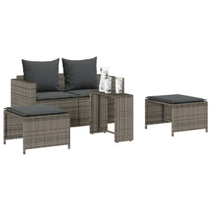 5-tlg. Garten Sofagarnitur Grau Poly Rattan