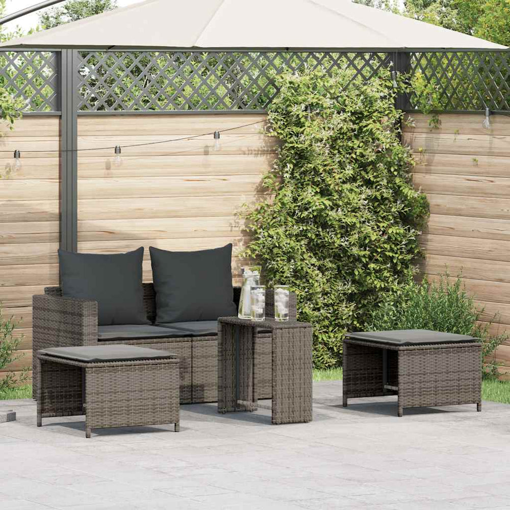 5-tlg. Garten Sofagarnitur Grau Poly Rattan