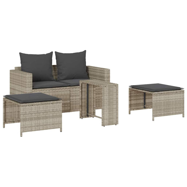 5-tlg. Garten-Sofagarnitur Hellgrau Poly Rattan