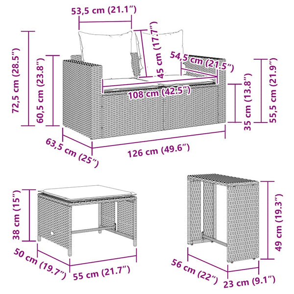 5-tlg. Garten-Sofagarnitur Hellgrau Poly Rattan