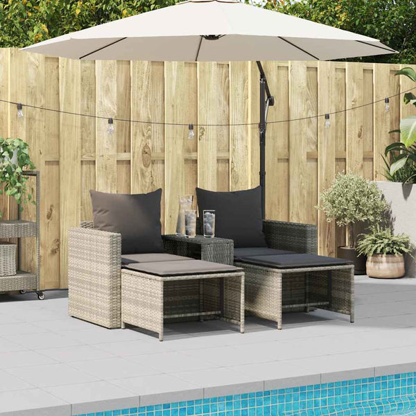 5-tlg. Garten-Sofagarnitur Hellgrau Poly Rattan