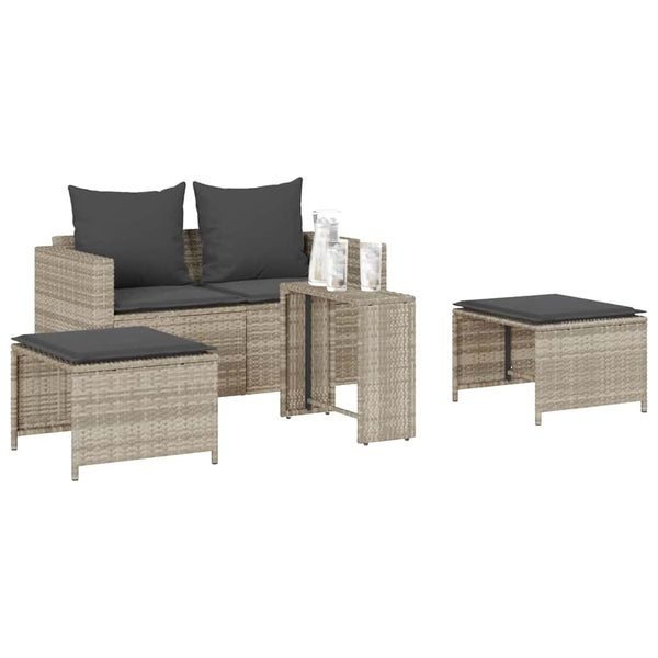 5-tlg. Garten-Sofagarnitur Hellgrau Poly Rattan