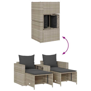 5-tlg. Garten-Sofagarnitur Hellgrau Poly Rattan