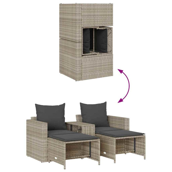 5-tlg. Garten-Sofagarnitur Hellgrau Poly Rattan