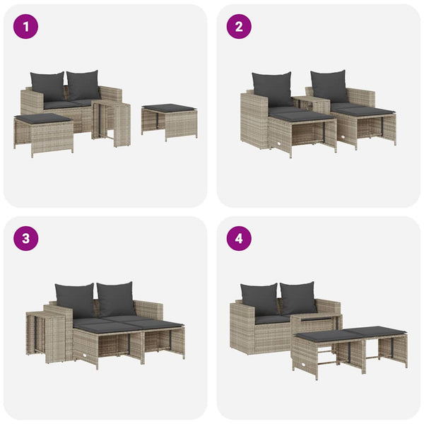 5-tlg. Garten-Sofagarnitur Hellgrau Poly Rattan