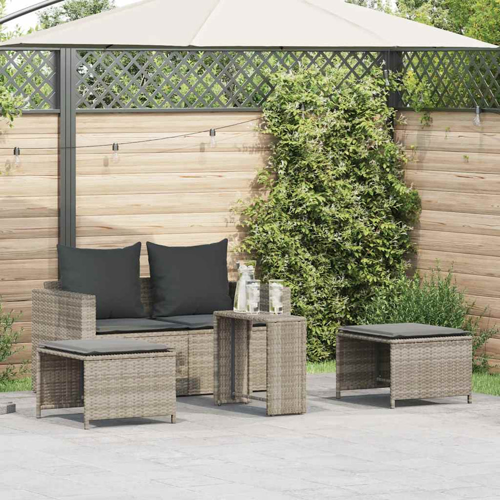 5-tlg. Garten-Sofagarnitur Hellgrau Poly Rattan