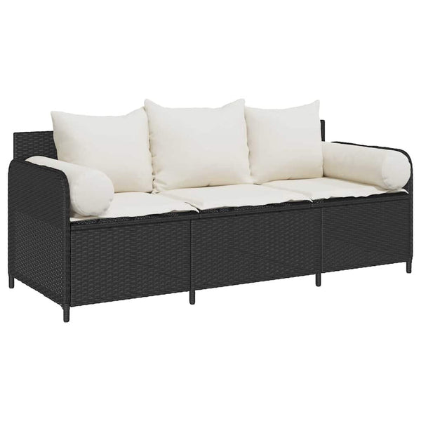 vidaXL Canapé de jardin 3 places avec coussins Noir Résine tressée