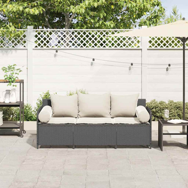 vidaXL Canapé de jardin 3 places avec coussins Noir Résine tressée
