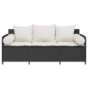 vidaXL Canapé de jardin 3 places avec coussins Noir Résine tressée