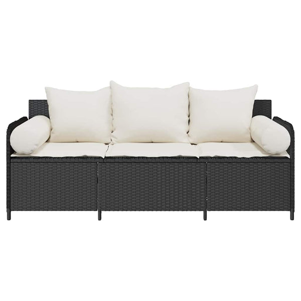 vidaXL Canapé de jardin 3 places avec coussins Noir Résine tressée
