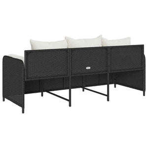 vidaXL Canapé de jardin 3 places avec coussins Noir Résine tressée