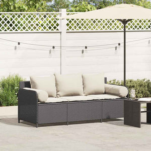 vidaXL Canapé de jardin 3 places avec coussins Noir Résine tressée