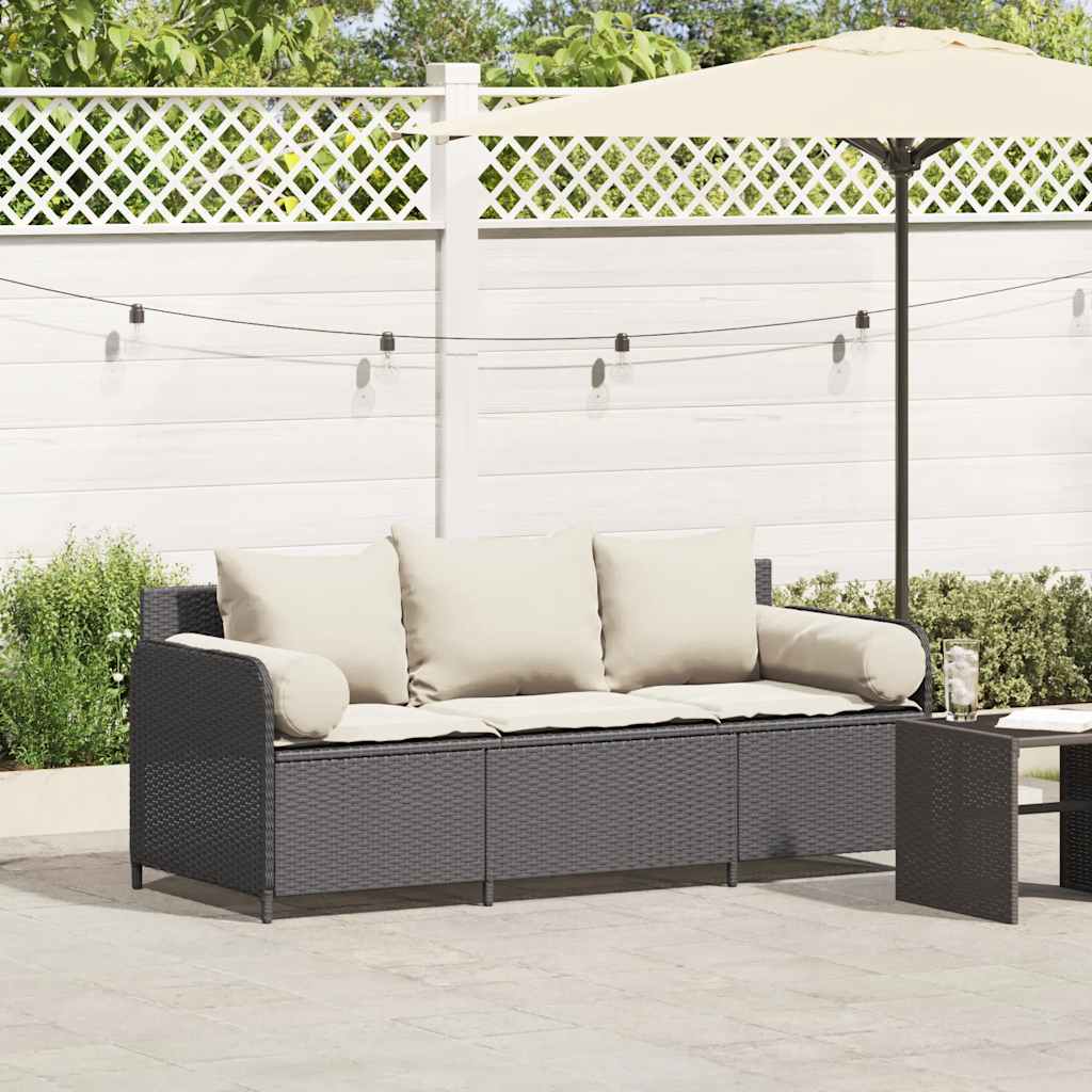 vidaXL Canapé de jardin 3 places avec coussins Noir Résine tressée