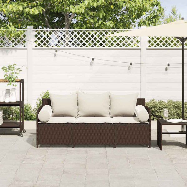 vidaXL Canapé de jardin 3 places avec coussins en résine tressée marron