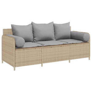vidaXL Canapé de jardin 3 places avec coussins en polyrotin beige