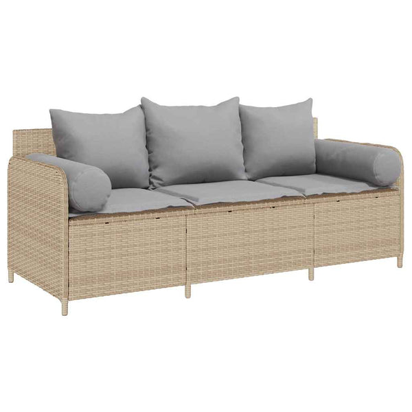 vidaXL Canapé de jardin 3 places avec coussins en polyrotin beige