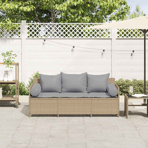 vidaXL Canapé de jardin 3 places avec coussins en polyrotin beige