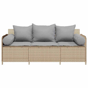 vidaXL Canapé de jardin 3 places avec coussins en polyrotin beige