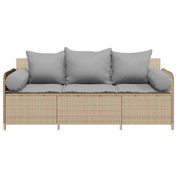 vidaXL Canapé de jardin 3 places avec coussins en polyrotin beige