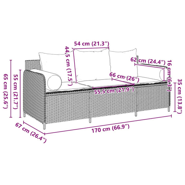 vidaXL Canapé de jardin 3 places avec coussins en polyrotin beige