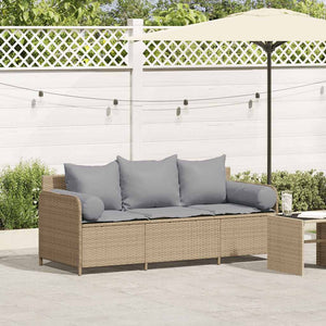 vidaXL Canapé de jardin 3 places avec coussins en polyrotin beige