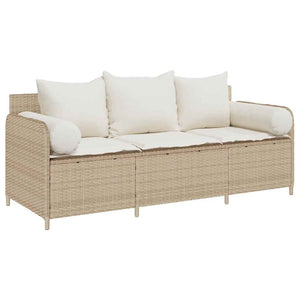 vidaXL Canapé de jardin 3 places avec coussins en polyrotin beige