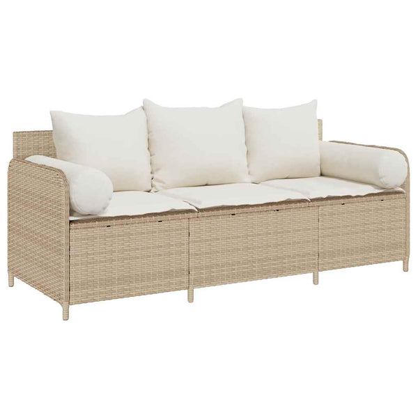 vidaXL Canapé de jardin 3 places avec coussins en polyrotin beige