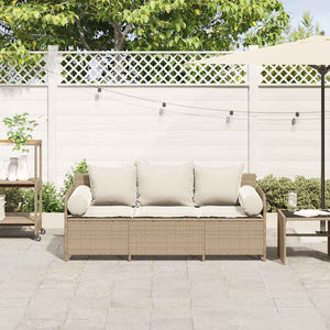 vidaXL Canapé de jardin 3 places avec coussins en polyrotin beige