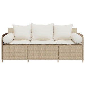 vidaXL Canapé de jardin 3 places avec coussins en polyrotin beige