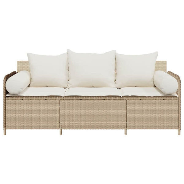 vidaXL Canapé de jardin 3 places avec coussins en polyrotin beige