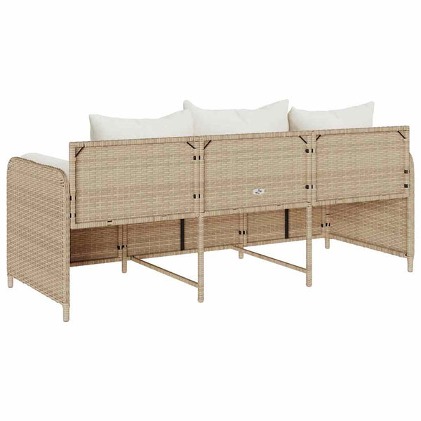 vidaXL Canapé de jardin 3 places avec coussins en polyrotin beige