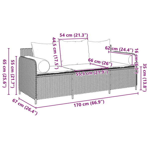 vidaXL Canapé de jardin 3 places avec coussins en polyrotin beige