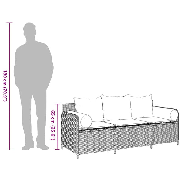 vidaXL Canapé de jardin 3 places avec coussins en polyrotin beige