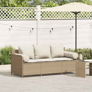 vidaXL Canapé de jardin 3 places avec coussins en polyrotin beige