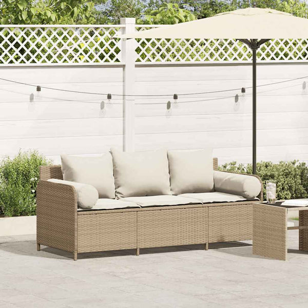 vidaXL Canapé de jardin 3 places avec coussins en polyrotin beige