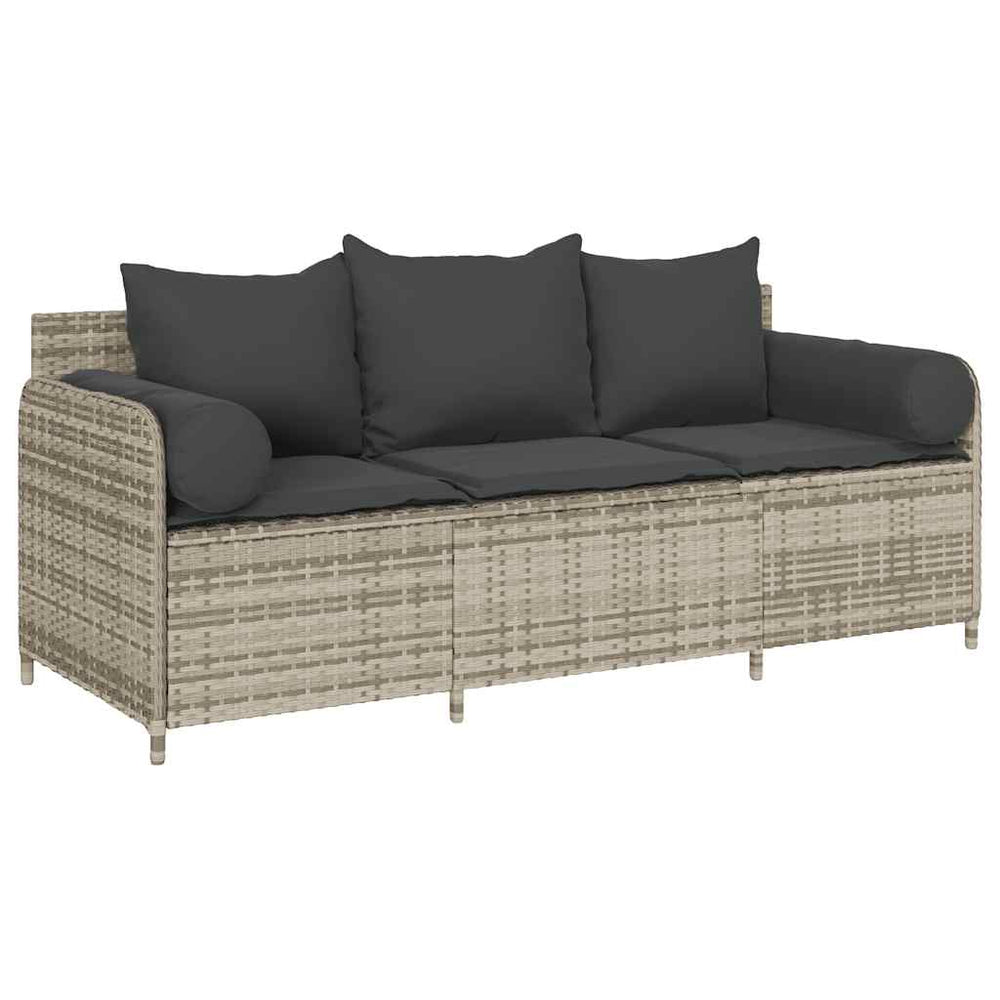 Gartensofa 3-Sitzer Hellgrau mit Kissen