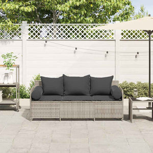 Gartensofa 3-Sitzer Hellgrau mit Kissen