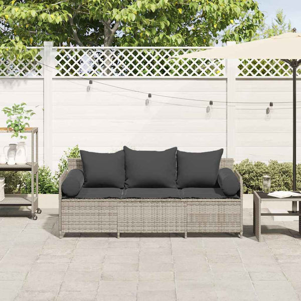 Gartensofa 3-Sitzer Hellgrau mit Kissen