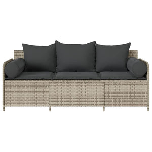 Gartensofa 3-Sitzer Hellgrau mit Kissen
