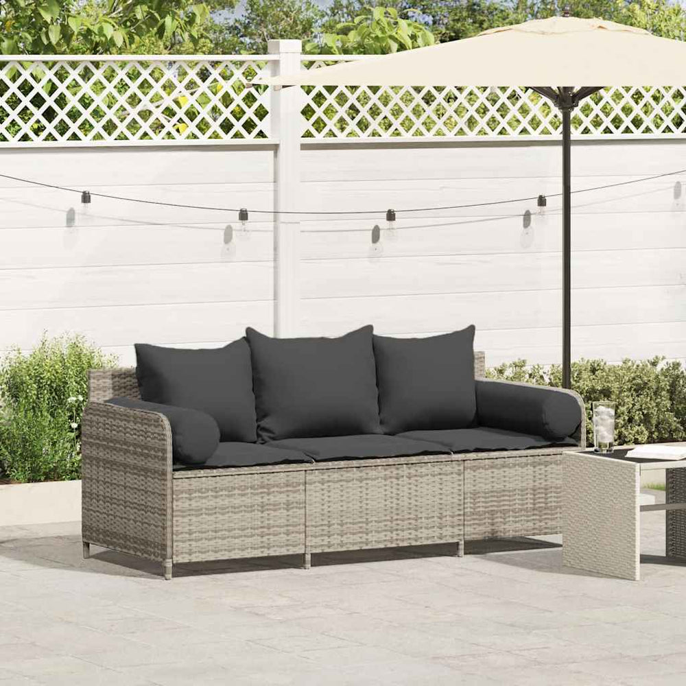 Gartensofa 3-Sitzer Hellgrau mit Kissen