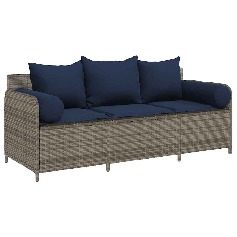 Gartensofa 3-Sitzer Grau mit Kissen