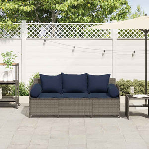 Gartensofa 3-Sitzer Grau mit Kissen