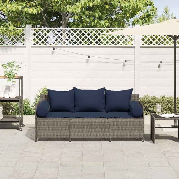 Gartensofa 3-Sitzer Grau mit Kissen