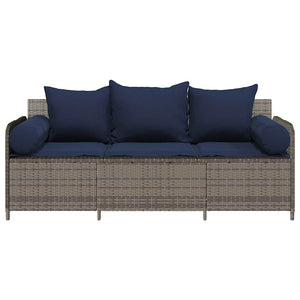 Gartensofa 3-Sitzer Grau mit Kissen