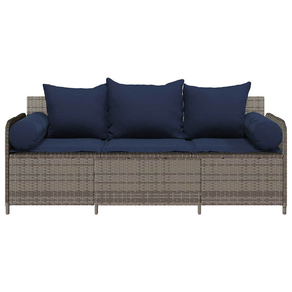 Gartensofa 3-Sitzer Grau mit Kissen