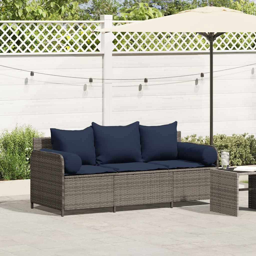 Gartensofa 3-Sitzer Grau mit Kissen