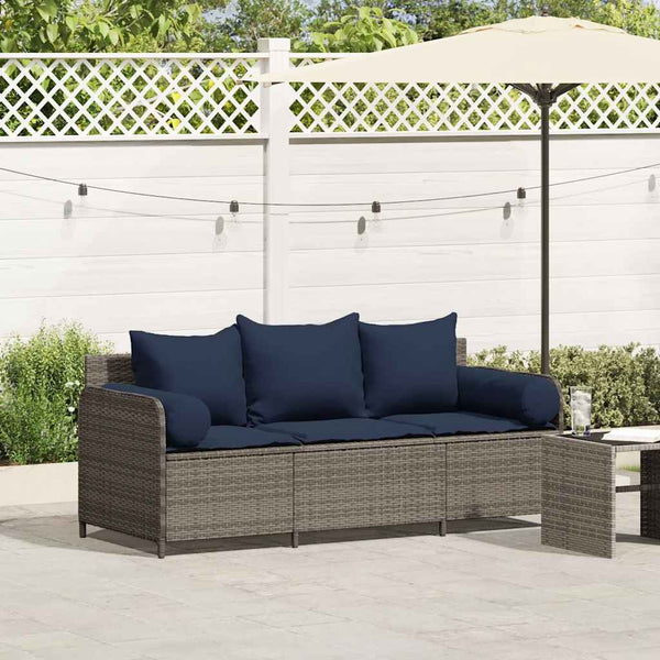 Gartensofa 3-Sitzer Grau mit Kissen